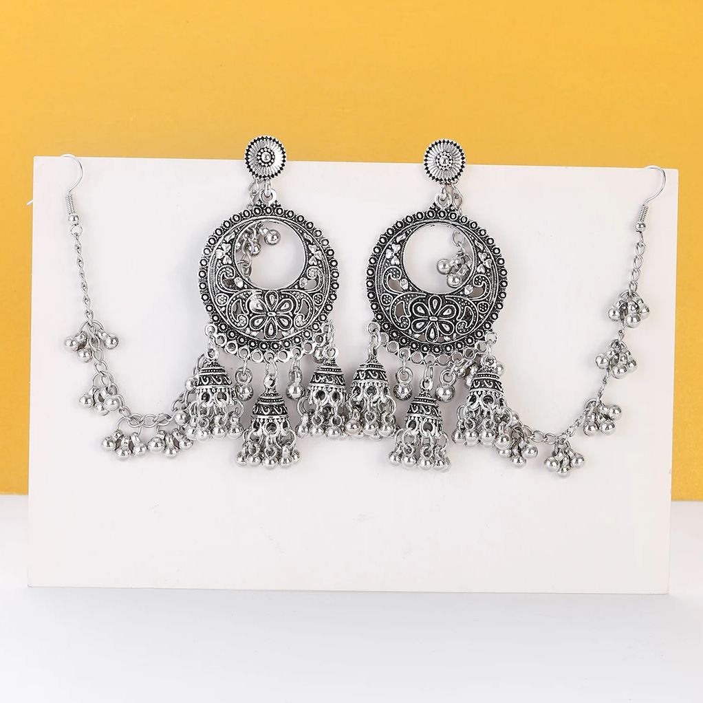 Indian Wedding Supply - Ethnic Flower Tassel Indian Jhumka Earrings