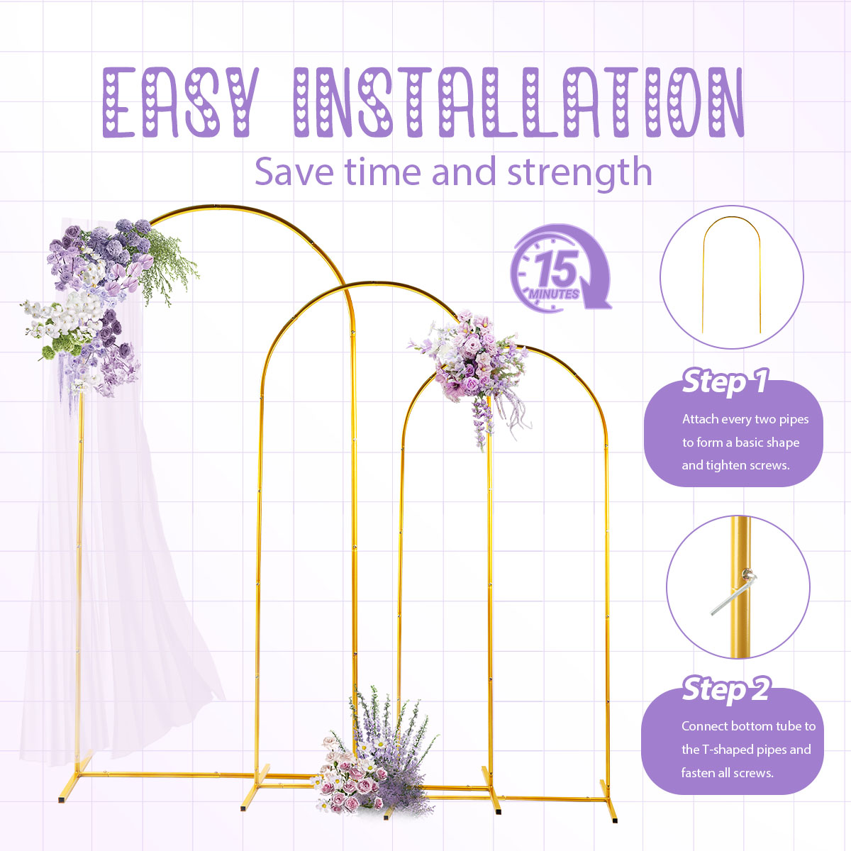 3Pack Golden Metal Arch Kits,  - Wedding Balloon Arch review and price
